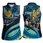 Personalised Gold Coast Titans Women Sleeveless Polo Shirt Polynesian Tribal Art Style With Spartan Titan Mascot