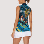 Personalised Gold Coast Titans Women Sleeveless Polo Shirt Polynesian Tribal Art Style With Spartan Titan Mascot