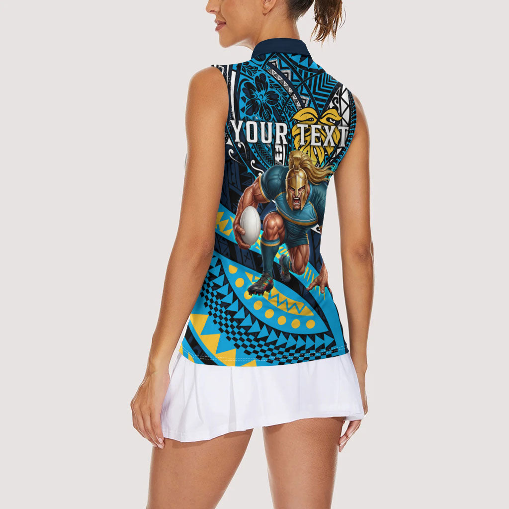 Personalised Gold Coast Titans Women Sleeveless Polo Shirt Polynesian Tribal Art Style With Spartan Titan Mascot