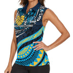 Personalised Gold Coast Titans Women Sleeveless Polo Shirt Polynesian Tribal Art Style With Spartan Titan Mascot