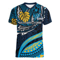 Personalised Gold Coast Titans Women V-Neck T-Shirt Polynesian Tribal Art Style With Spartan Titan Mascot