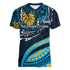 Personalised Gold Coast Titans Women V-Neck T-Shirt Polynesian Tribal Art Style With Spartan Titan Mascot