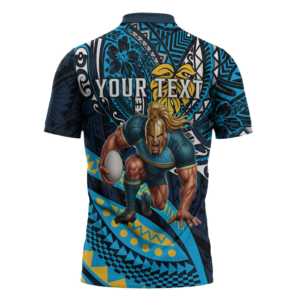 Personalised Gold Coast Titans Zipper Polo Shirt Polynesian Tribal Art Style With Spartan Titan Mascot