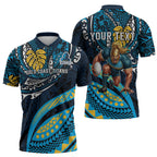 Personalised Gold Coast Titans Zipper Polo Shirt Polynesian Tribal Art Style With Spartan Titan Mascot