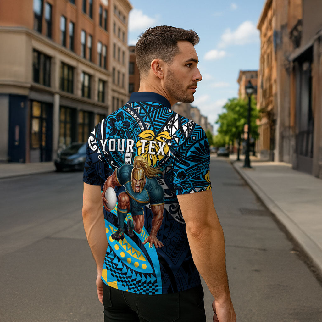 Personalised Gold Coast Titans Zipper Polo Shirt Polynesian Tribal Art Style With Spartan Titan Mascot
