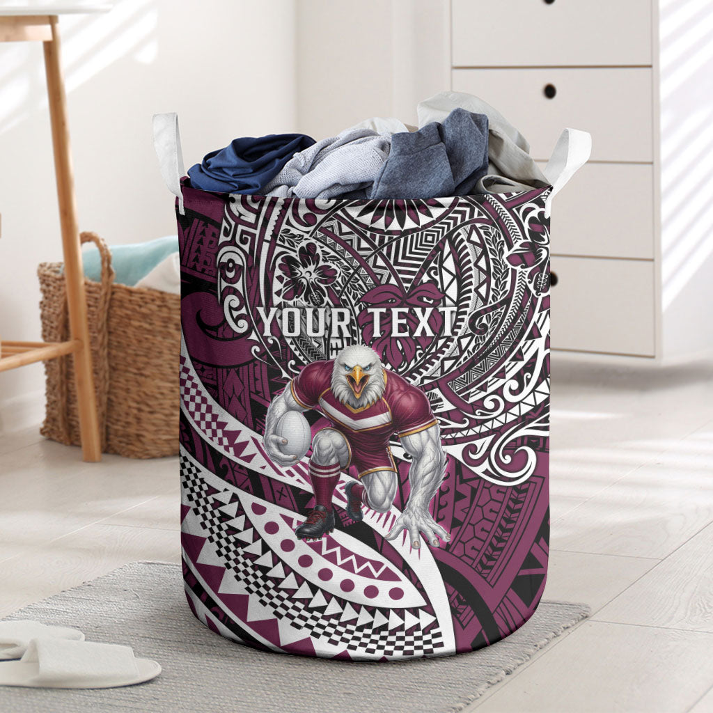 Personalised Manly Warringah Sea Eagles Laundry Basket Polynesian Tribal Art Style With Muscular Sea Eagle Mascot