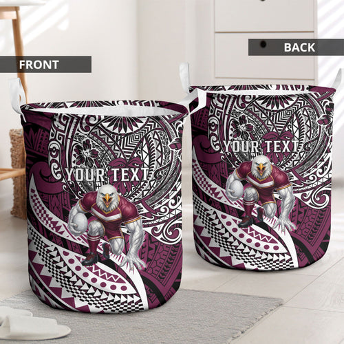 Personalised Manly Warringah Sea Eagles Laundry Basket Polynesian Tribal Art Style With Muscular Sea Eagle Mascot