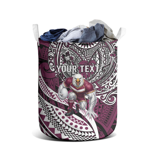 Personalised Manly Warringah Sea Eagles Laundry Basket Polynesian Tribal Art Style With Muscular Sea Eagle Mascot