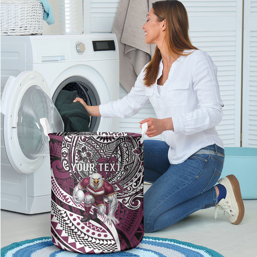 Personalised Manly Warringah Sea Eagles Laundry Basket Polynesian Tribal Art Style With Muscular Sea Eagle Mascot