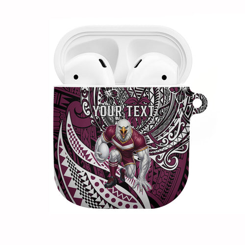 Personalised Manly Warringah Sea Eagles AirPods Case Polynesian Tribal Art Style With Muscular Sea Eagle Mascot