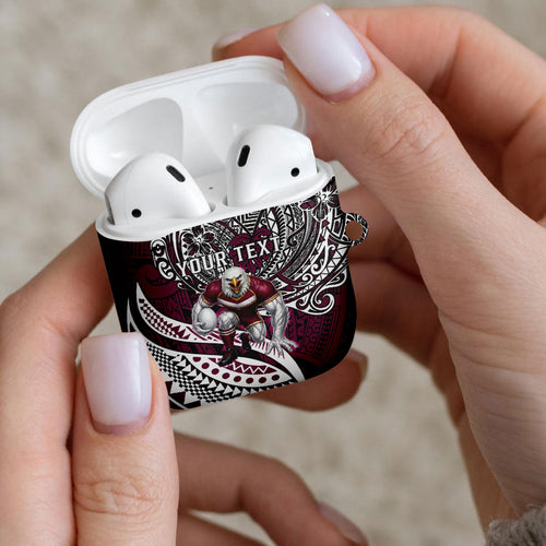 Personalised Manly Warringah Sea Eagles AirPods Case Polynesian Tribal Art Style With Muscular Sea Eagle Mascot