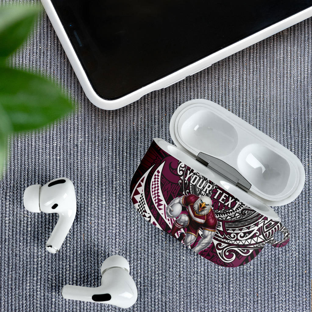 Personalised Manly Warringah Sea Eagles AirPods Case Polynesian Tribal Art Style With Muscular Sea Eagle Mascot