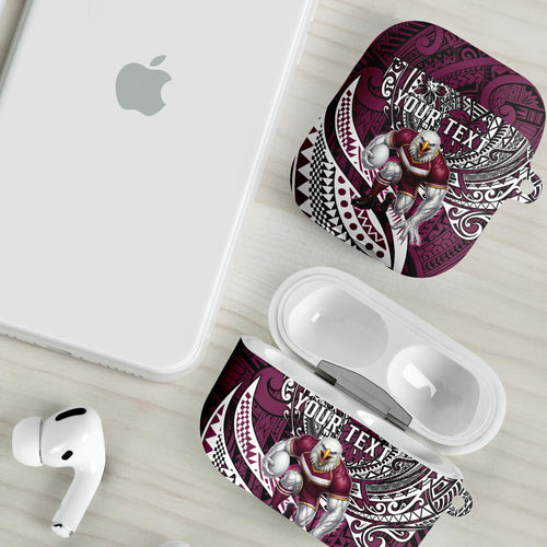 Personalised Manly Warringah Sea Eagles AirPods Case Polynesian Tribal Art Style With Muscular Sea Eagle Mascot