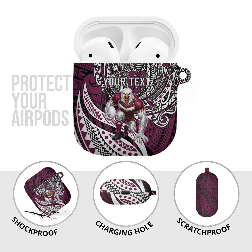 Personalised Manly Warringah Sea Eagles AirPods Case Polynesian Tribal Art Style With Muscular Sea Eagle Mascot