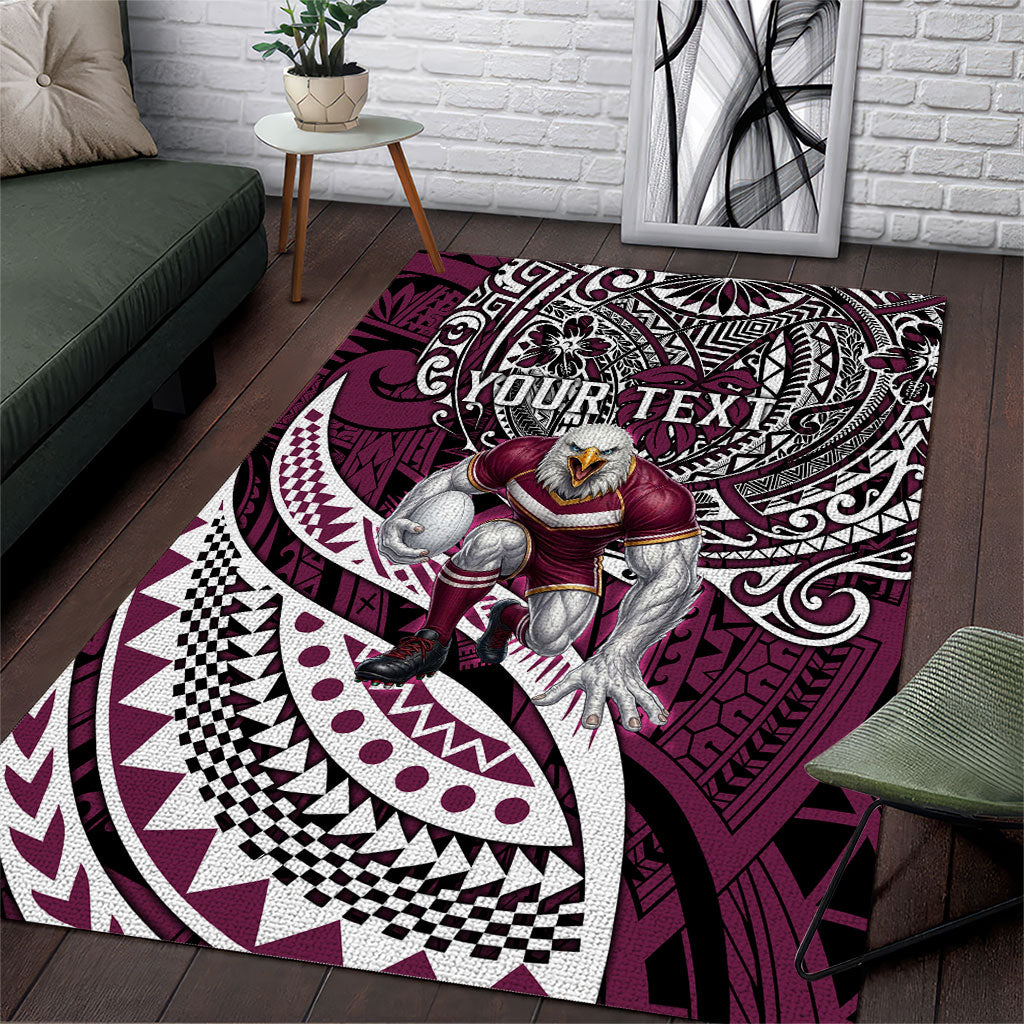 Personalised Manly Warringah Sea Eagles Area Rug Polynesian Tribal Art Style With Muscular Sea Eagle Mascot