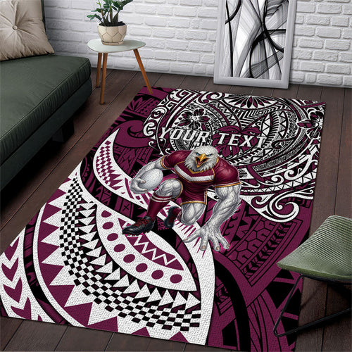 Personalised Manly Warringah Sea Eagles Area Rug Polynesian Tribal Art Style With Muscular Sea Eagle Mascot