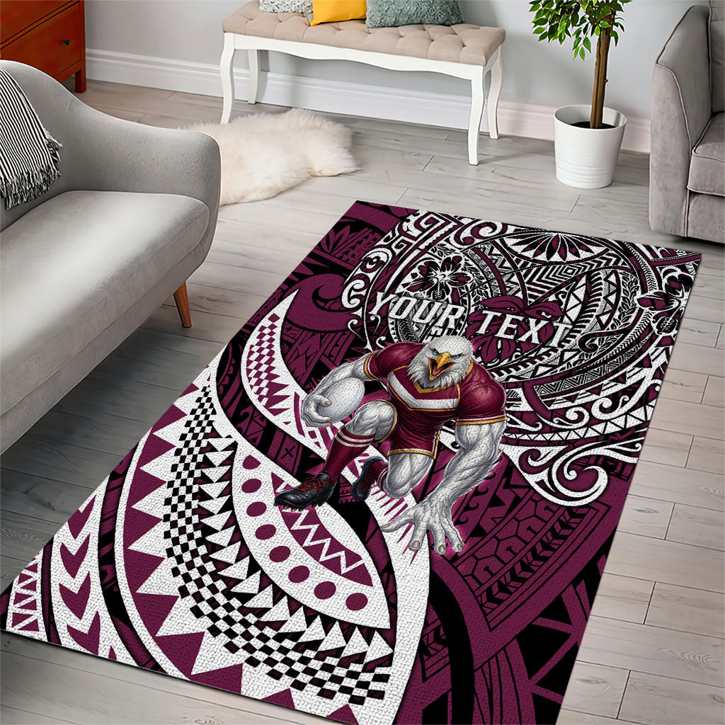 Personalised Manly Warringah Sea Eagles Area Rug Polynesian Tribal Art Style With Muscular Sea Eagle Mascot