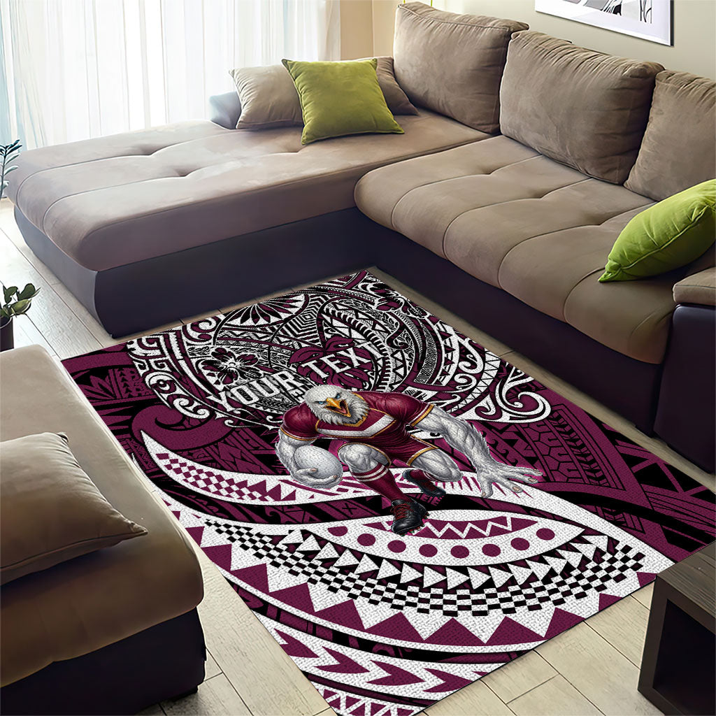 Personalised Manly Warringah Sea Eagles Area Rug Polynesian Tribal Art Style With Muscular Sea Eagle Mascot