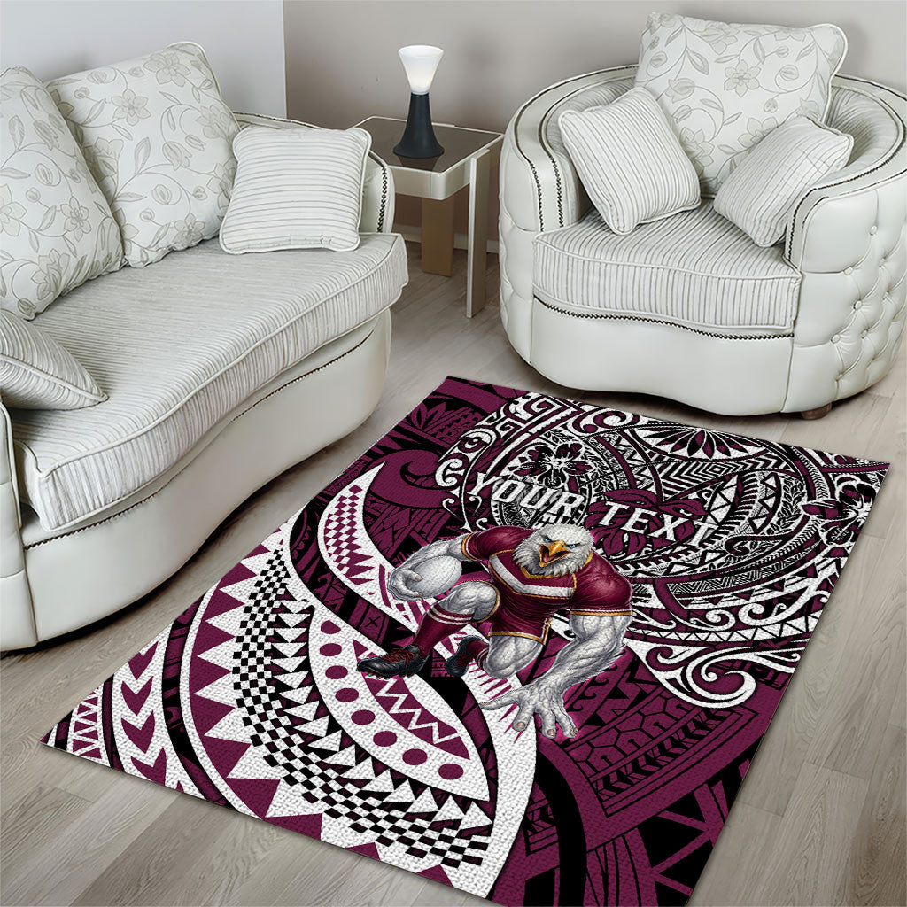 Personalised Manly Warringah Sea Eagles Area Rug Polynesian Tribal Art Style With Muscular Sea Eagle Mascot