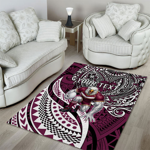 Personalised Manly Warringah Sea Eagles Area Rug Polynesian Tribal Art Style With Muscular Sea Eagle Mascot