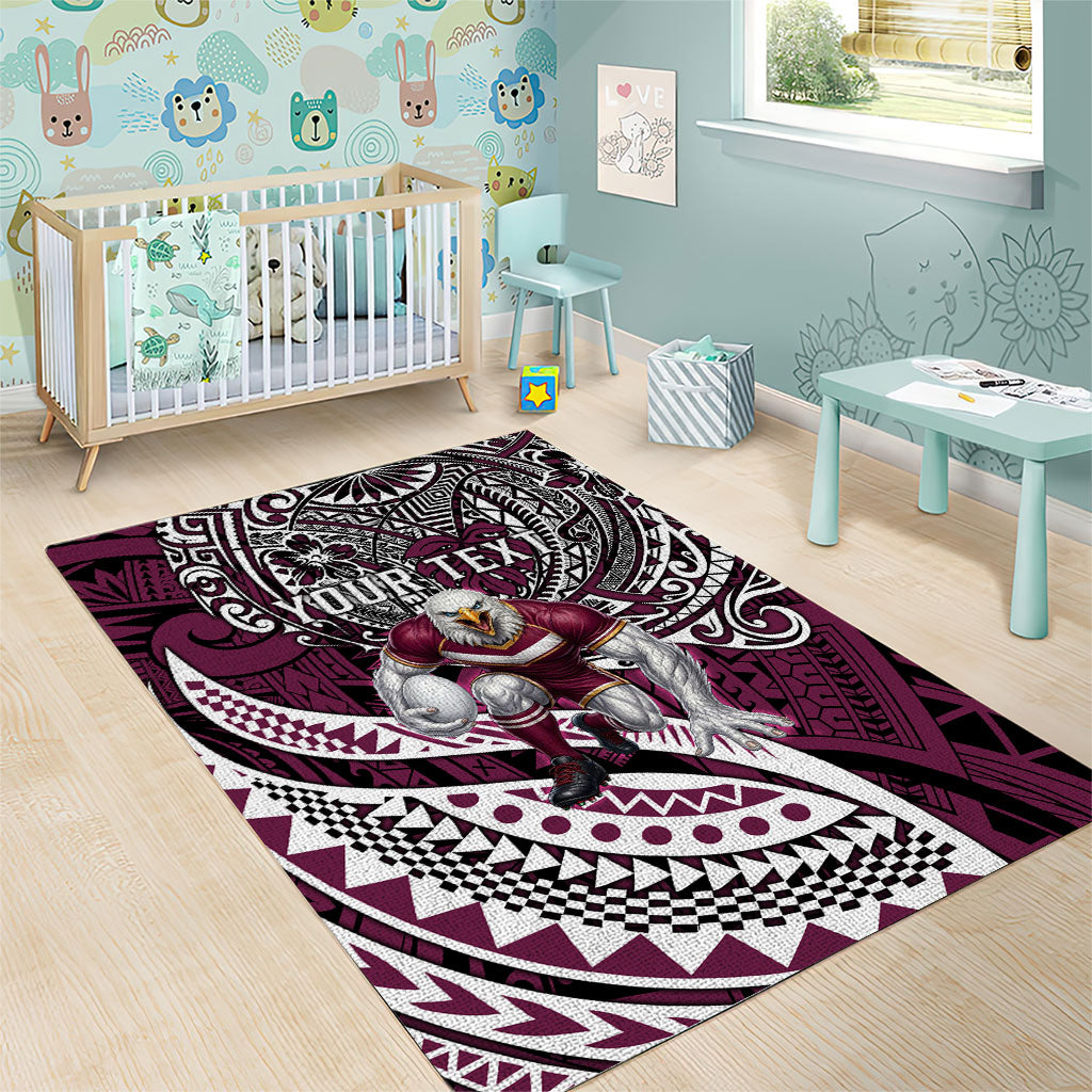Personalised Manly Warringah Sea Eagles Area Rug Polynesian Tribal Art Style With Muscular Sea Eagle Mascot