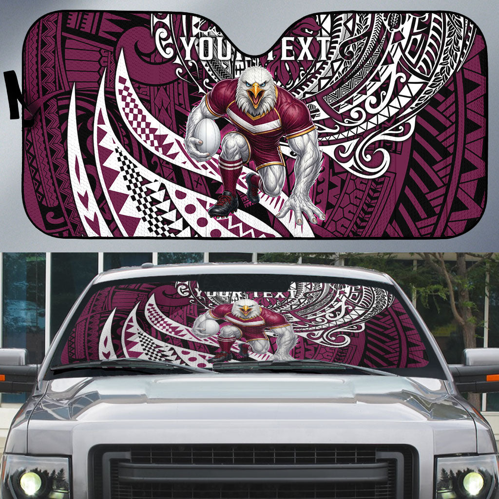 Personalised Manly Warringah Sea Eagles Auto Sun Shade Polynesian Tribal Art Style With Muscular Sea Eagle Mascot