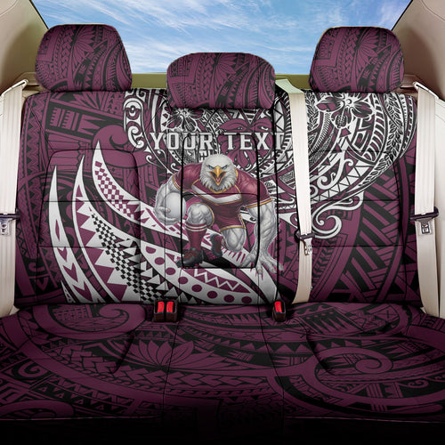 Personalised Manly Warringah Sea Eagles Back Car Seat Cover Polynesian Tribal Art Style With Muscular Sea Eagle Mascot