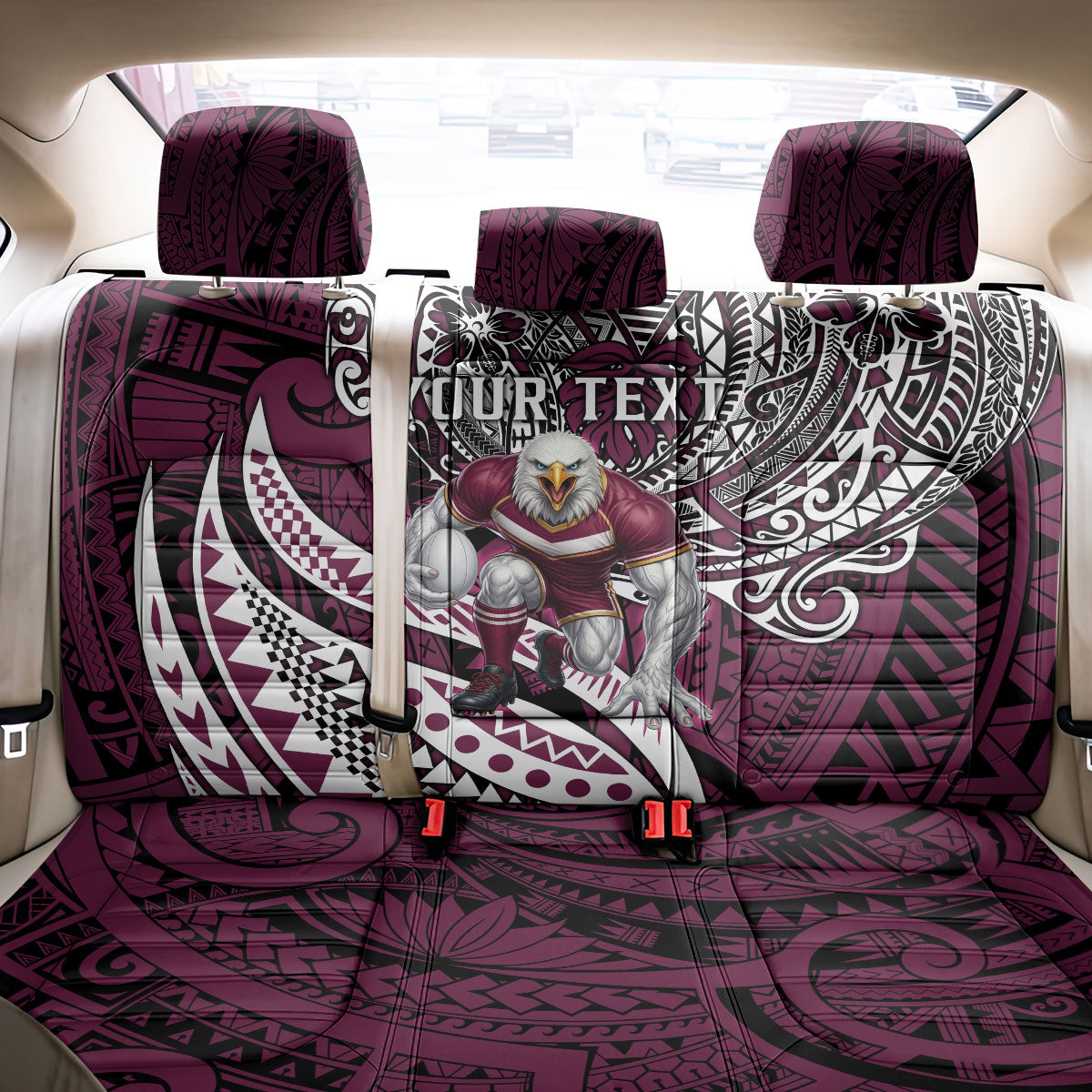 Personalised Manly Warringah Sea Eagles Back Car Seat Cover Polynesian Tribal Art Style With Muscular Sea Eagle Mascot