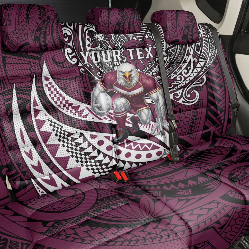 Personalised Manly Warringah Sea Eagles Back Car Seat Cover Polynesian Tribal Art Style With Muscular Sea Eagle Mascot