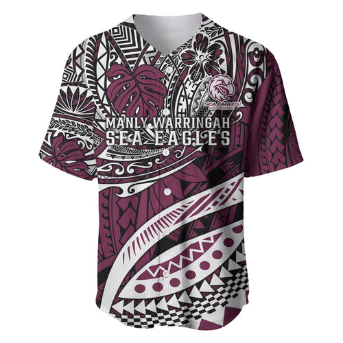 Personalised Manly Warringah Sea Eagles Baseball Jersey Polynesian Tribal Art Style With Muscular Sea Eagle Mascot