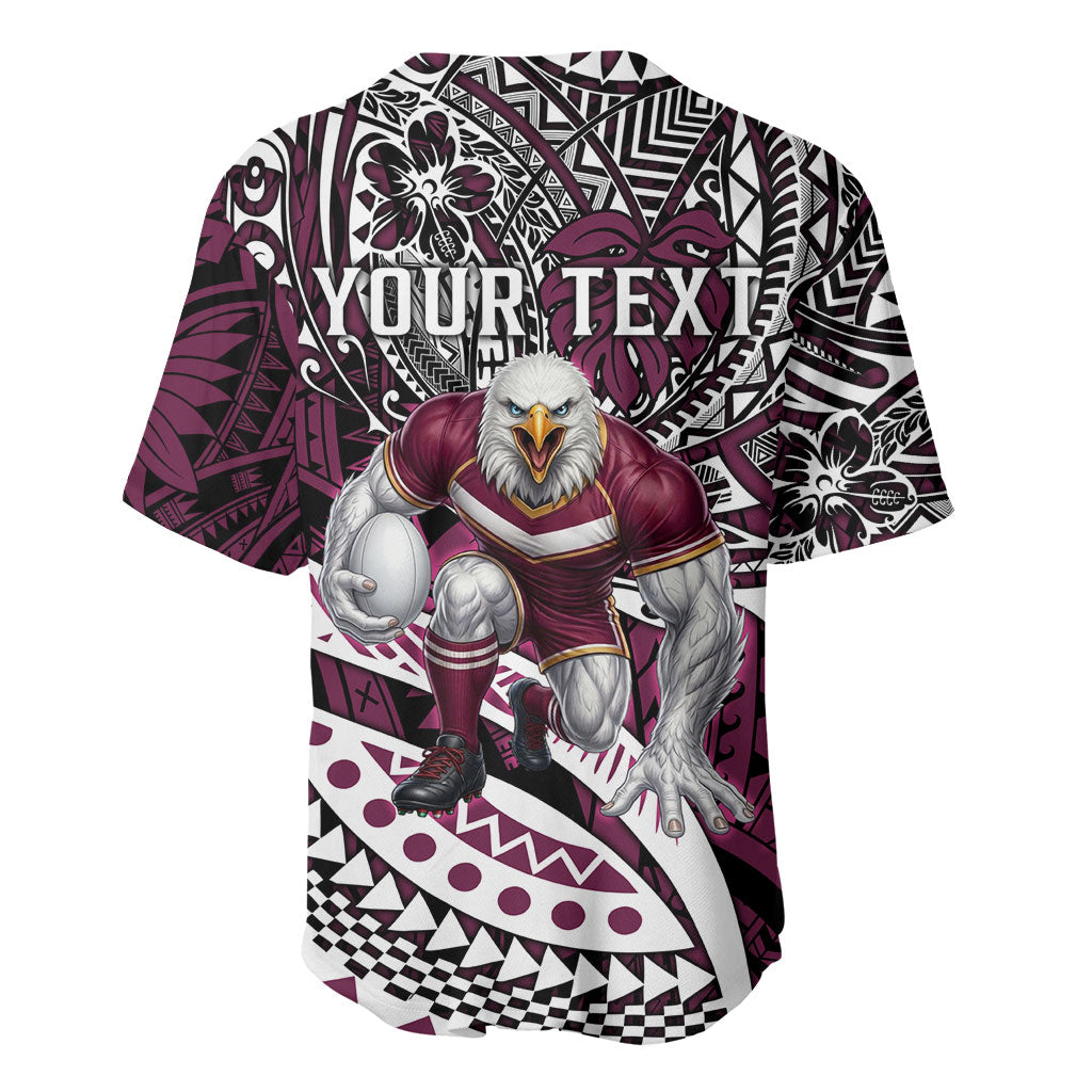 Personalised Manly Warringah Sea Eagles Baseball Jersey Polynesian Tribal Art Style With Muscular Sea Eagle Mascot