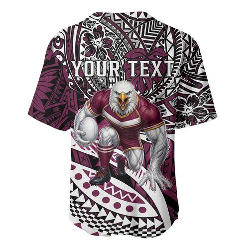 Personalised Manly Warringah Sea Eagles Baseball Jersey Polynesian Tribal Art Style With Muscular Sea Eagle Mascot