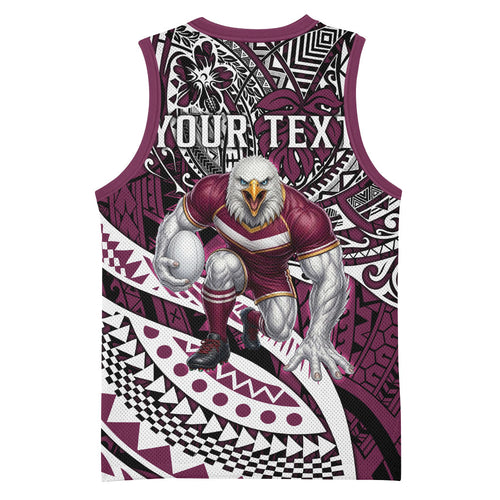 Personalised Manly Warringah Sea Eagles Basketball Jersey Polynesian Tribal Art Style With Muscular Sea Eagle Mascot