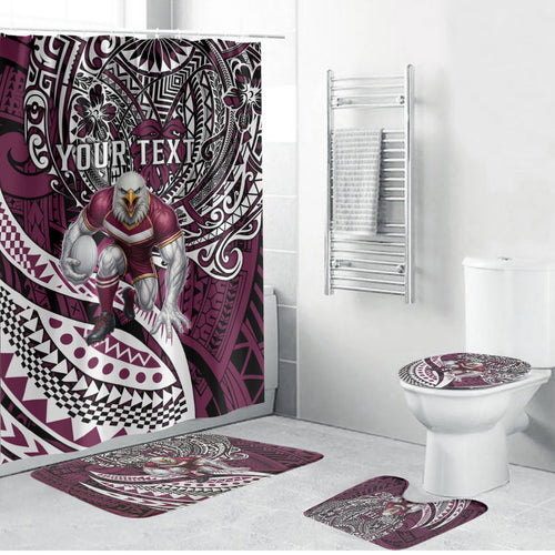 Personalised Manly Warringah Sea Eagles Bathroom Set Polynesian Tribal Art Style With Muscular Sea Eagle Mascot