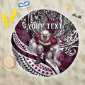 Personalised Manly Warringah Sea Eagles Beach Blanket Polynesian Tribal Art Style With Muscular Sea Eagle Mascot