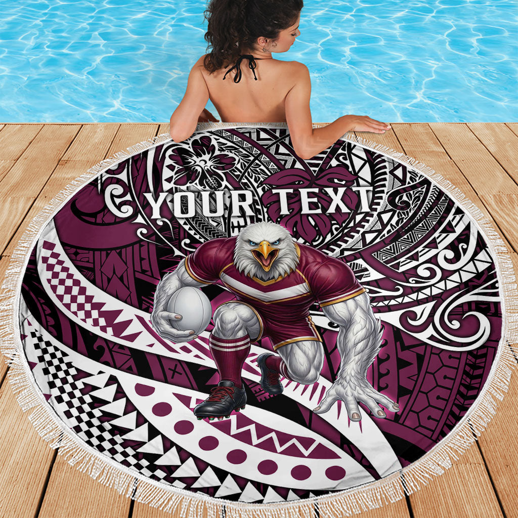 Personalised Manly Warringah Sea Eagles Beach Blanket Polynesian Tribal Art Style With Muscular Sea Eagle Mascot