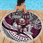 Personalised Manly Warringah Sea Eagles Beach Blanket Polynesian Tribal Art Style With Muscular Sea Eagle Mascot