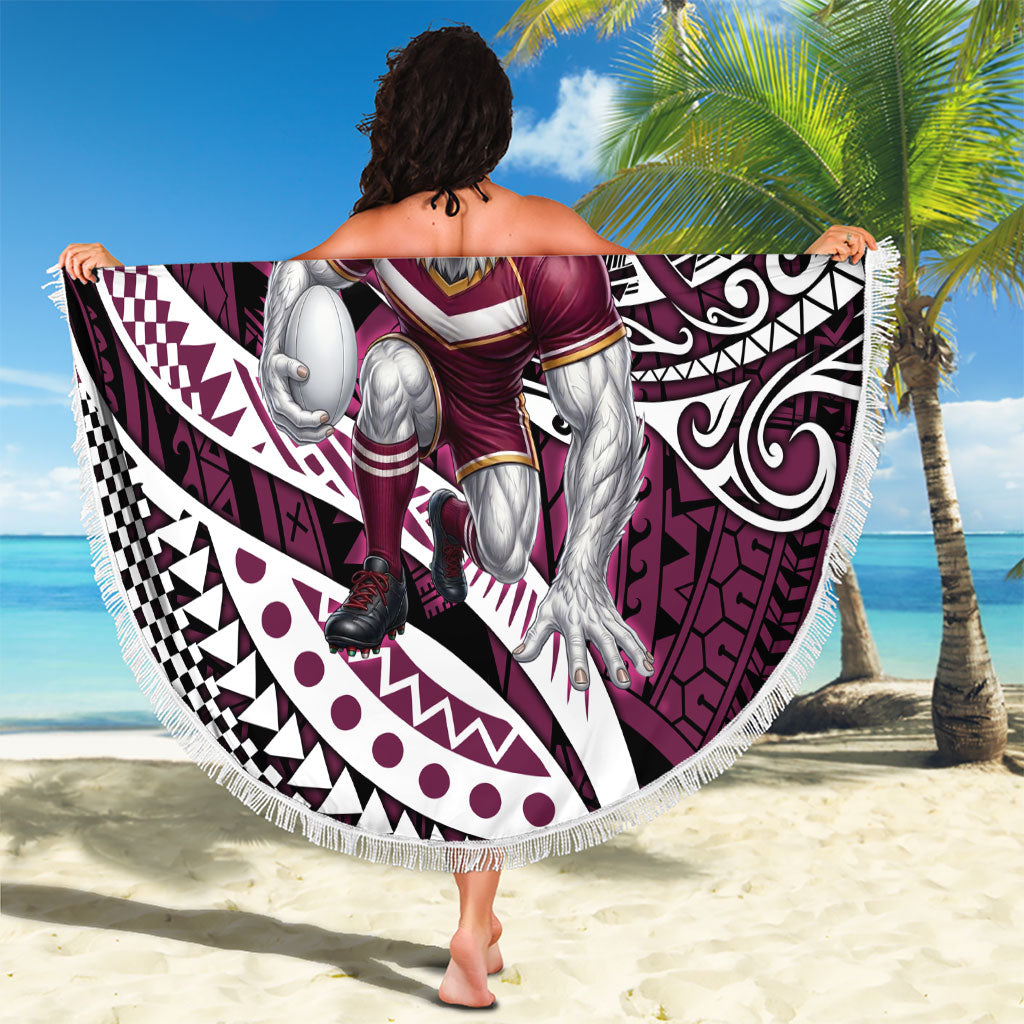 Personalised Manly Warringah Sea Eagles Beach Blanket Polynesian Tribal Art Style With Muscular Sea Eagle Mascot