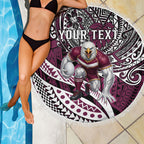 Personalised Manly Warringah Sea Eagles Beach Blanket Polynesian Tribal Art Style With Muscular Sea Eagle Mascot