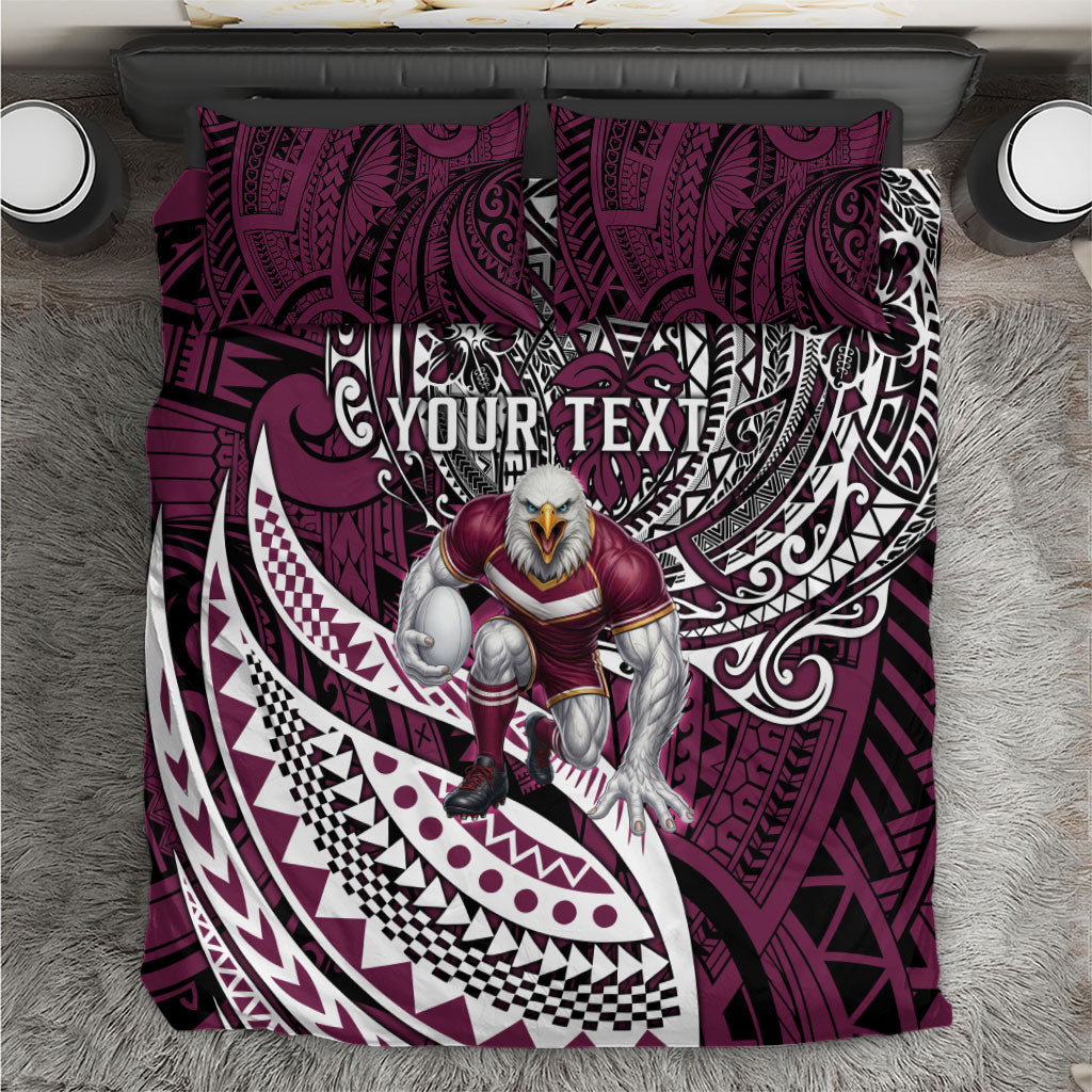 Personalised Manly Warringah Sea Eagles Bedding Set Polynesian Tribal Art Style With Muscular Sea Eagle Mascot