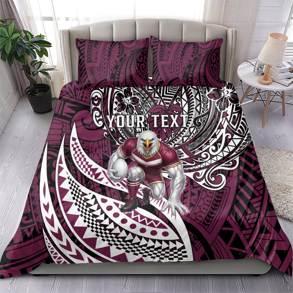 Personalised Manly Warringah Sea Eagles Bedding Set Polynesian Tribal Art Style With Muscular Sea Eagle Mascot