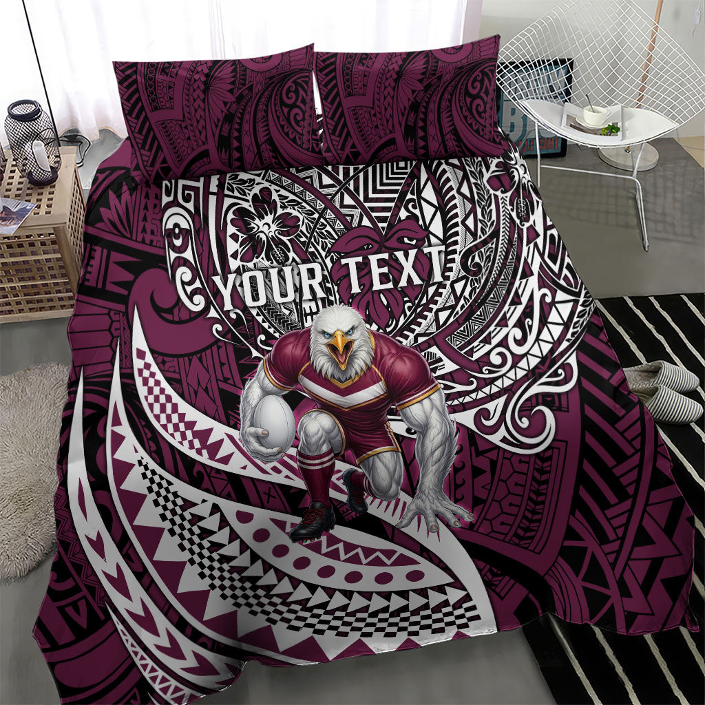 Personalised Manly Warringah Sea Eagles Bedding Set Polynesian Tribal Art Style With Muscular Sea Eagle Mascot