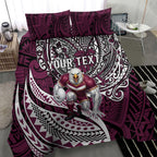 Personalised Manly Warringah Sea Eagles Bedding Set Polynesian Tribal Art Style With Muscular Sea Eagle Mascot