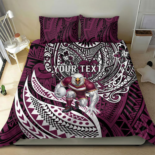 Personalised Manly Warringah Sea Eagles Bedding Set Polynesian Tribal Art Style With Muscular Sea Eagle Mascot