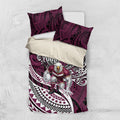 Personalised Manly Warringah Sea Eagles Bedding Set Polynesian Tribal Art Style With Muscular Sea Eagle Mascot