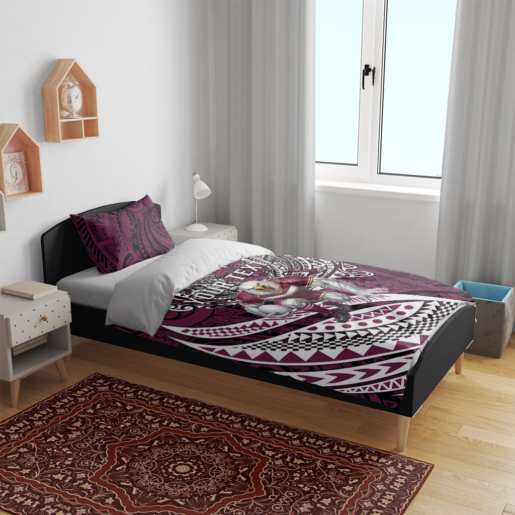 Personalised Manly Warringah Sea Eagles Bedding Set Polynesian Tribal Art Style With Muscular Sea Eagle Mascot