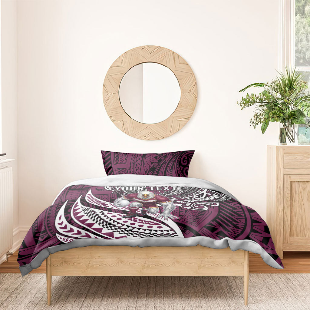 Personalised Manly Warringah Sea Eagles Bedding Set Polynesian Tribal Art Style With Muscular Sea Eagle Mascot