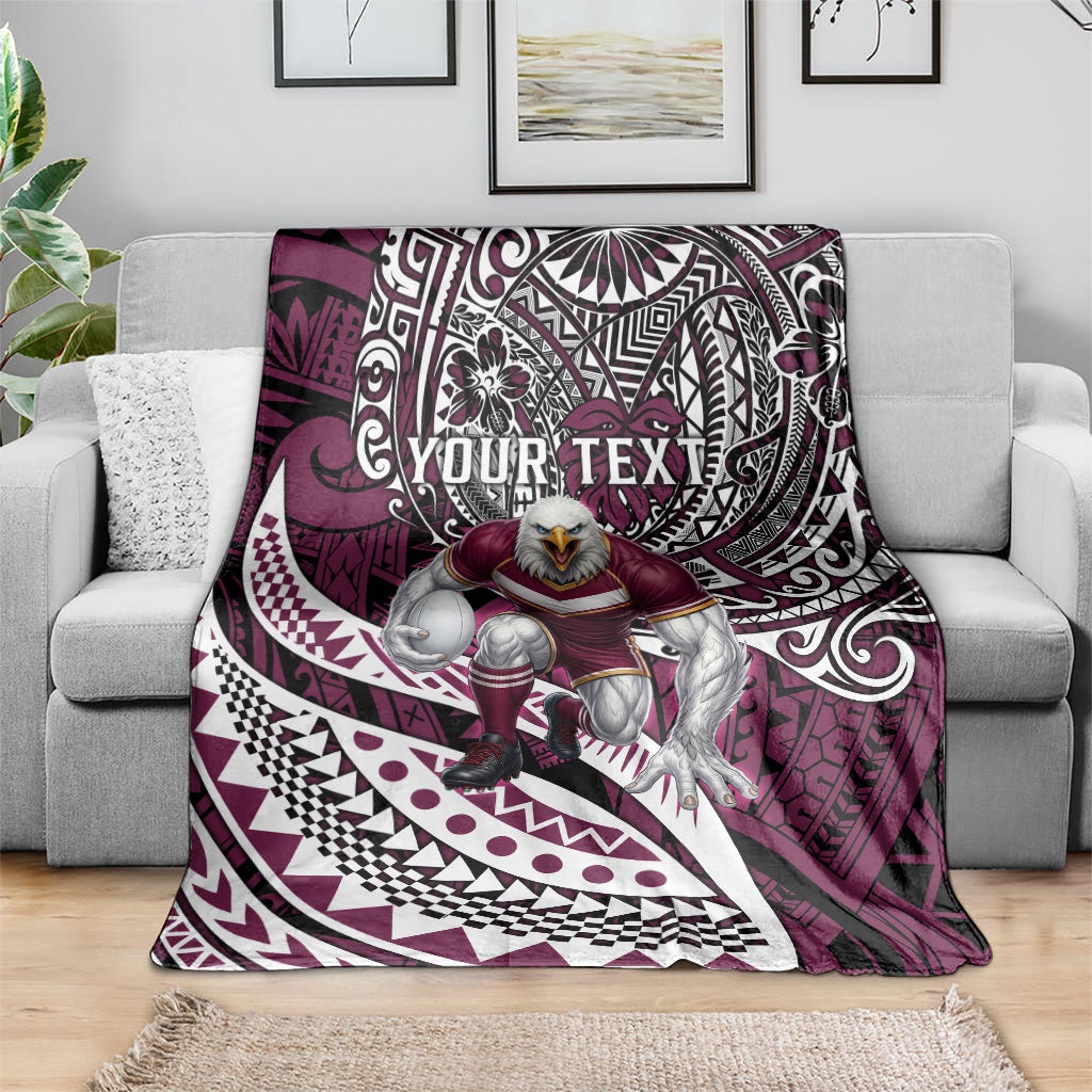 Personalised Manly Warringah Sea Eagles Blanket Polynesian Tribal Art Style With Muscular Sea Eagle Mascot