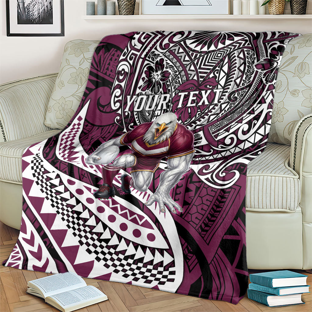 Personalised Manly Warringah Sea Eagles Blanket Polynesian Tribal Art Style With Muscular Sea Eagle Mascot