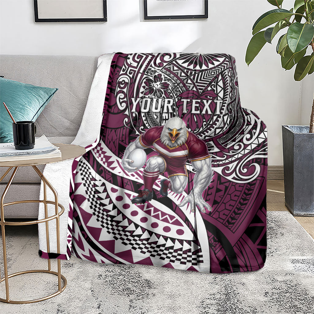 Personalised Manly Warringah Sea Eagles Blanket Polynesian Tribal Art Style With Muscular Sea Eagle Mascot
